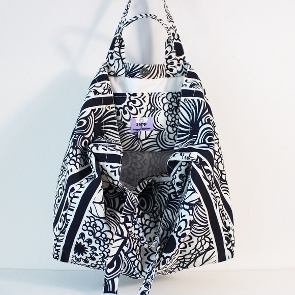 Canvas Lilly Black&White Patterned Women's Bag Tote - Picture 4 of 6